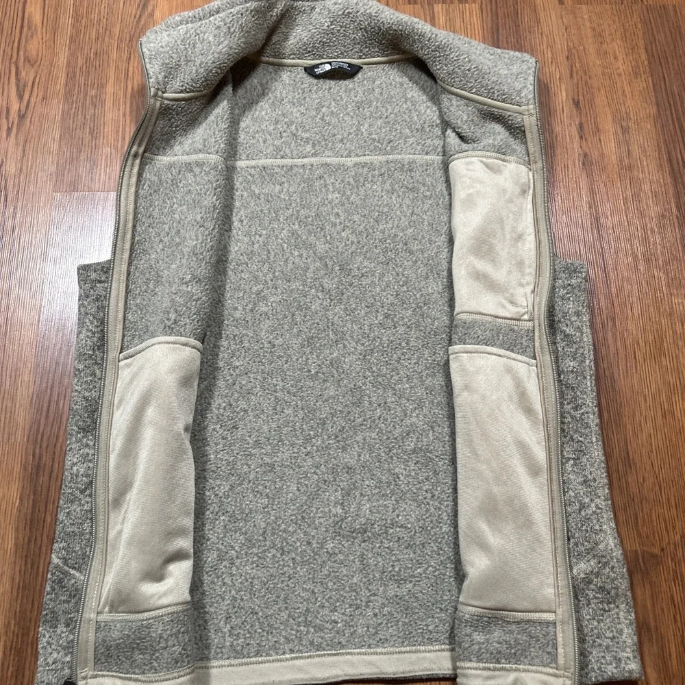 The North Face Gordon Lyons Vest Mens Medium Khaki Full Zip Fleece Heather